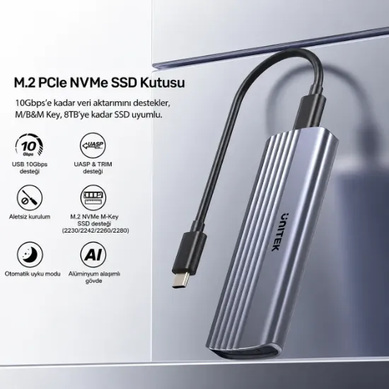 UNITEK M.2 PCIe NVME USB-C SSD KUTUSU (S1241B01) resmi