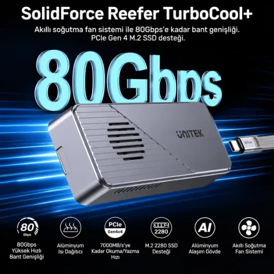 UNITEK TURBOCOOL+ 80GBPS M.2 SSD KUTUSU (S1253BGY01) resmi