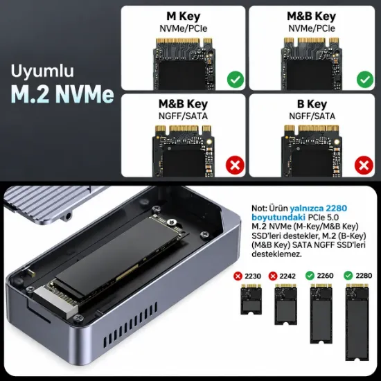 UNITEK TURBOCOOL+ 80GBPS M.2 SSD KUTUSU (S1253BGY01) resmi
