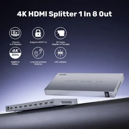 UNITEK 4K HDMI SPLITTER 1 IN 8 OUT (V1132A01-EU) resmi