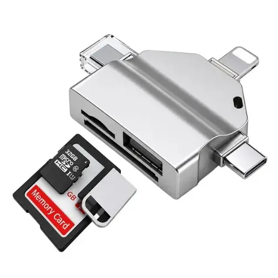 PowerMaster PM-39093 USB A USB C Lightning 3'Ü 1 Arada SD MicroSD Otg Kart Okuyucu resmi