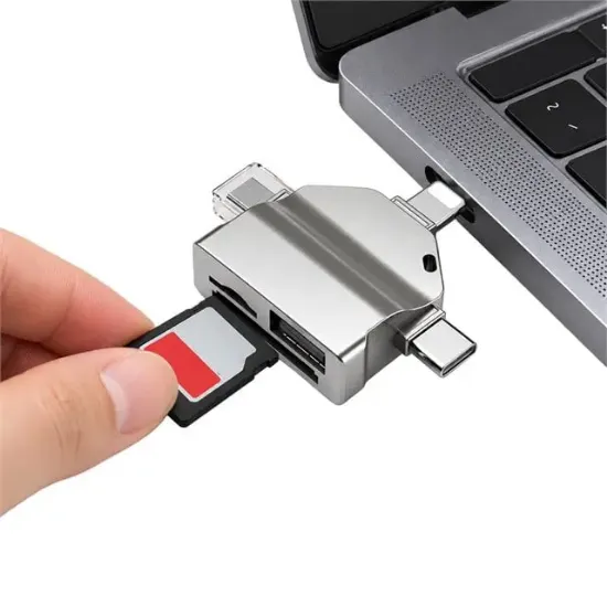 PowerMaster PM-39093 USB A USB C Lightning 3'Ü 1 Arada SD MicroSD Otg Kart Okuyucu resmi