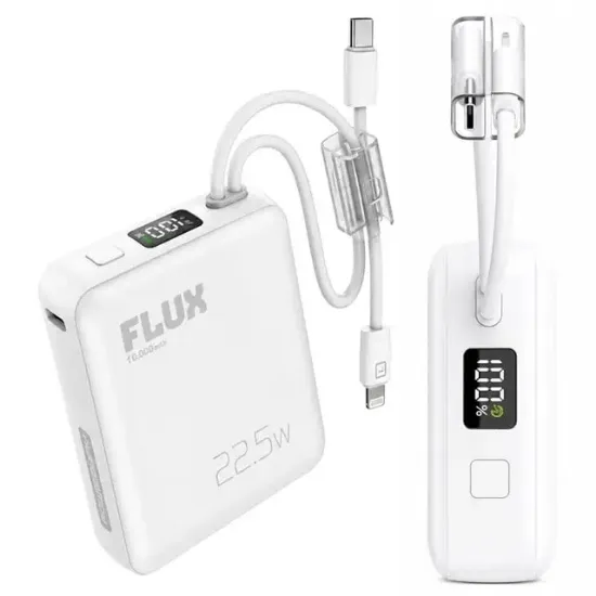 Powerway FLUX 10.000 mAh 22.5W Entegre Kablolu Hızlı Şarj Powerbank Beyaz resmi