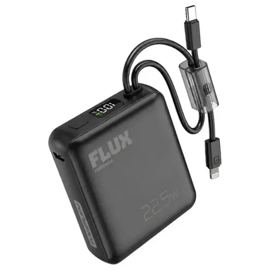Powerway FLUX 10.000 mAh 22.5W Entegre Kablolu Hızlı Şarj Powerbank Siyah resmi