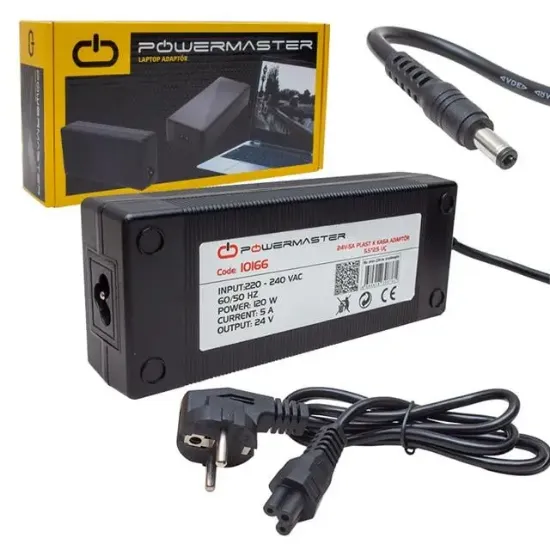 Powermaster PM-10166 24 Volt - 5 Amper - 120 Watt 5.5*2.5 Mm Uçlu Plastik Kasa Masaüstü Adaptör resmi