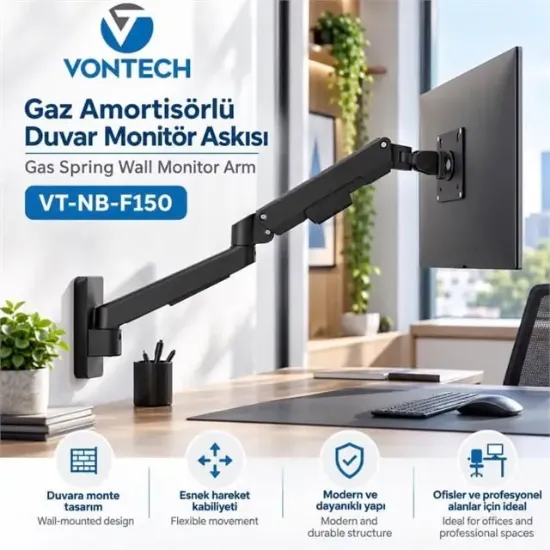 Vontech VT-NB-F150 Gaz Amortisörlü 17"-35 " Tek Kollu TV-Monitör Duvar Askı Aparatı resmi