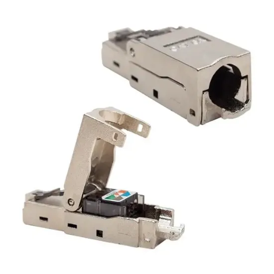 PowerMaster PM-19863 Cat6A/Cat7 Metal RJ45 Soket Alet Gerektirmeyen Zırhlı Network Jack resmi
