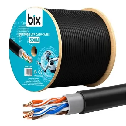 Bix C6U23500O Siyah 23 AWG 0.57mm 500 Metre Dış Mekan CAT6 Kablo resmi