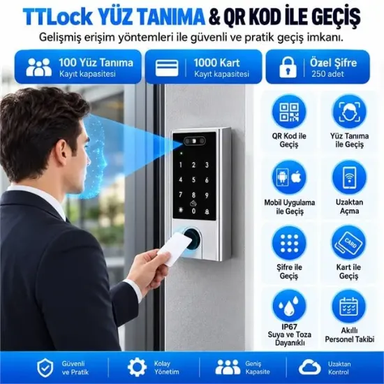 Novacom NC-SKV5QR-WP Kart Şifre Yüz Tanıma QR Kodlu Akıllı Geçiş Terminali  resmi