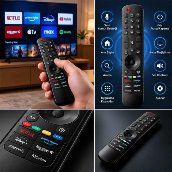 Huayu MR21GA-MOUSE AKB74855401 Netflix-Rakuten-Prime Video-Movies Tuşlu Air Mouse Sihirli Kumanda resmi