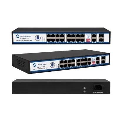 Novacom NVC-PSEG1622 16 Port 10/100/1000 Mbps 300 Watt Full Gigabit Metal Kasa PoE Switch resmi
