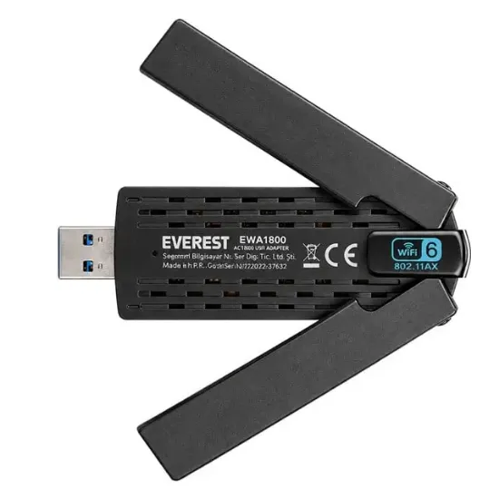 Everest Everlink EWA1800 1800Mbps 5.0 GHz Wi-Fi 6 AX1800 USB 3.0 Kablosuz Adaptör resmi