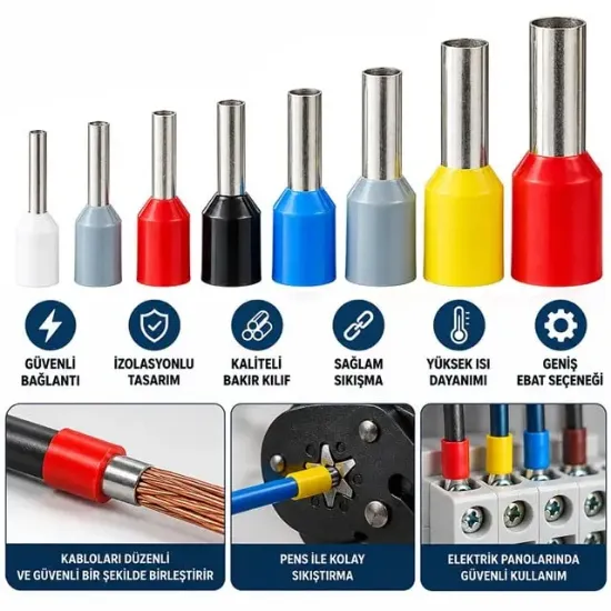 Powermaster PM-39089 6.00mm Sarı İzoleli Kablo Ucu Sıkma Yüksük Terminali (100'lü Paket) resmi