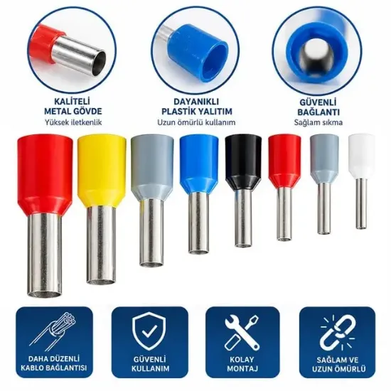 Powermaster PM-39085 1.00mm Kırmızı İzoleli Kablo Ucu Sıkma Yüksük Terminali (100'lü Paket) resmi