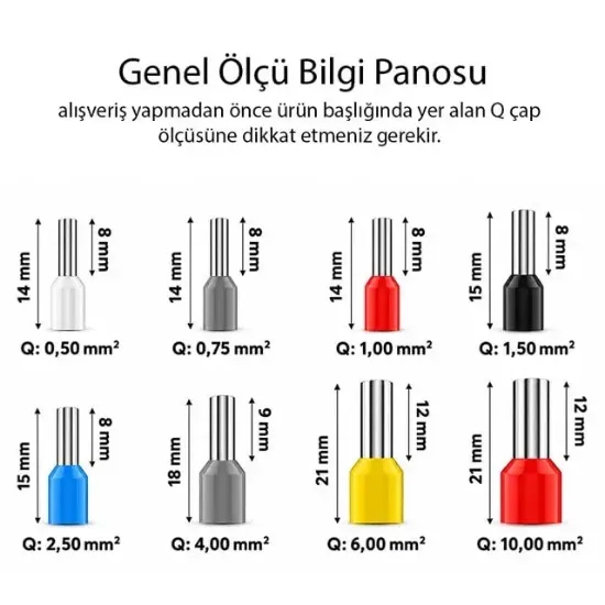 Powermaster PM-39083 0.50mm Beyaz İzoleli Kablo Ucu Sıkma Yüksük Terminali (100'lü Paket) resmi